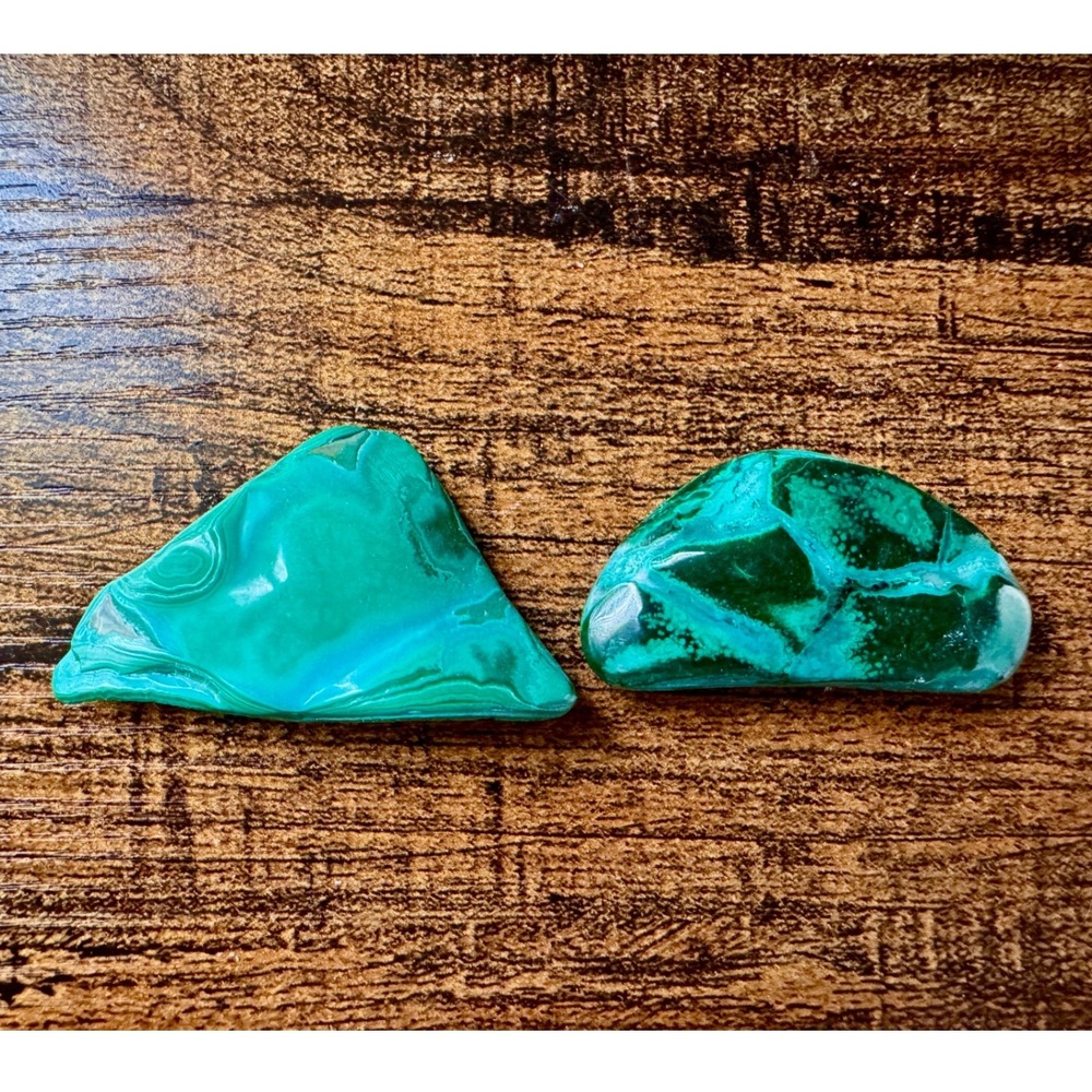 Natural Malachite Chrysocolla Crystal Specimen‎ Set Green Polished Stones 2pc